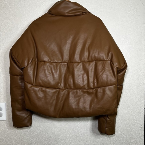 Apparis Womens Large Faux Leather Puffer Jacket Mock Neck Cropped Front Zip Fall - Picture 3 of 6